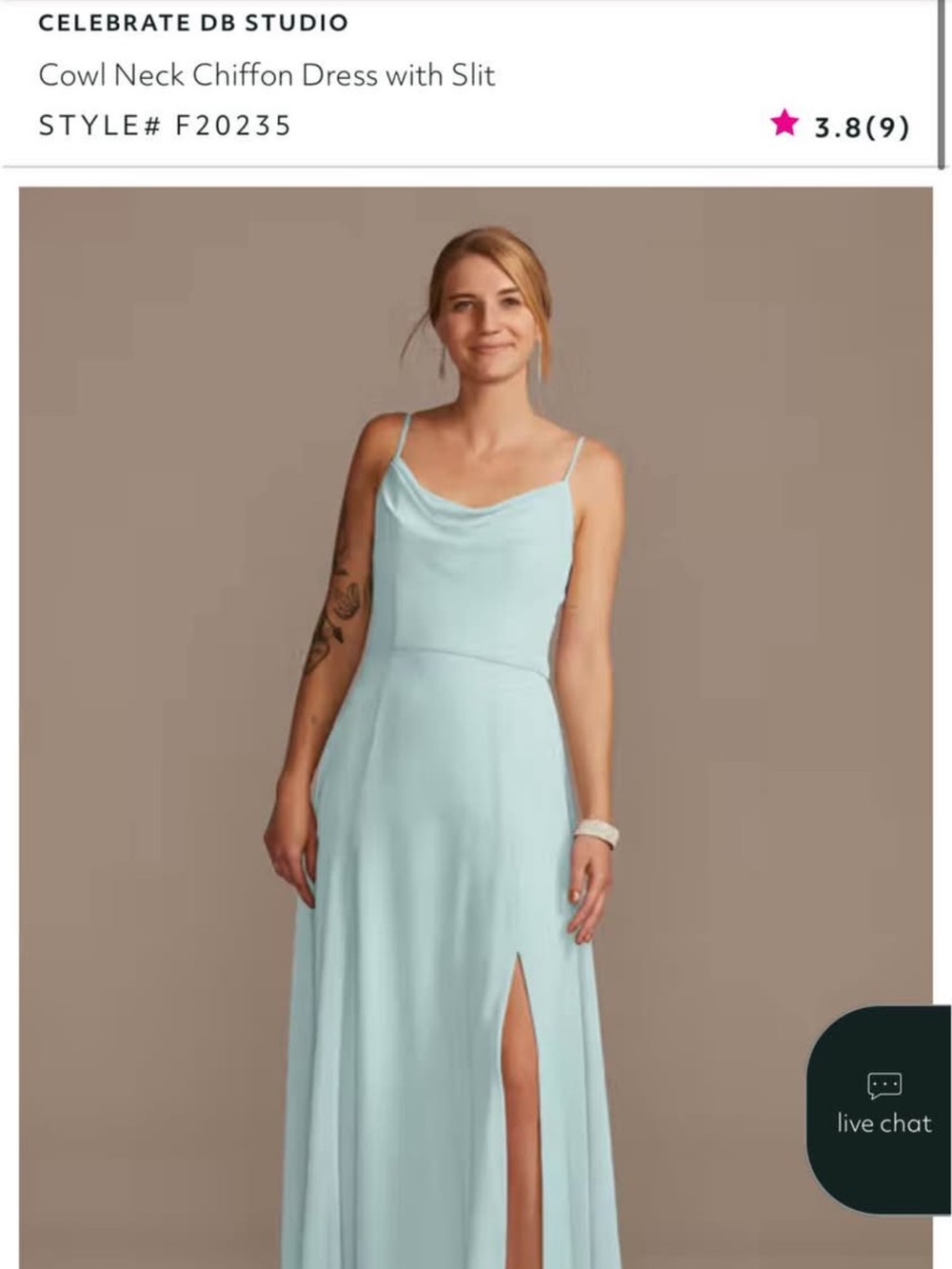 David’s Bridal Sky Blue Chiffon Dress
